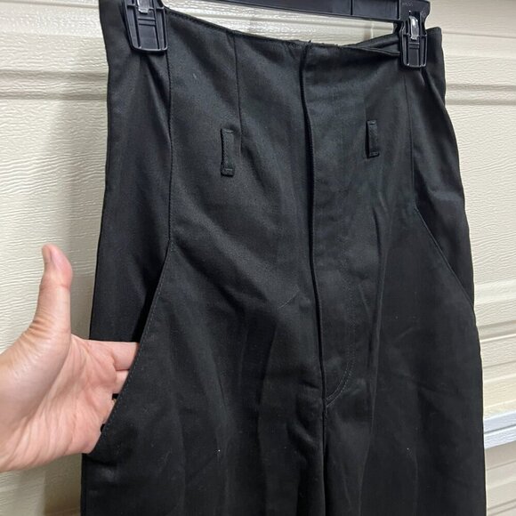 Boyish Cinched Womens Straight LONG HEM Paper Bag Wide Leg Pants Sz 27 in BLACK - Picture 3 of 9